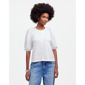 Madewell Small Puff Sleeve Tee White Cotton Short Sleeve Relaxed Round Neck NWT